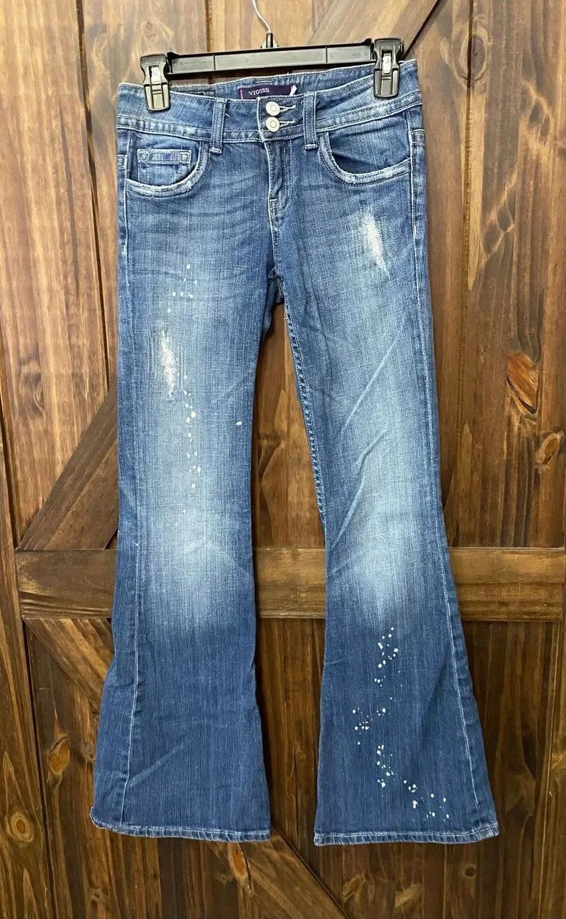 Vigoss New York Flare Juniors Distressed Jeans Sz 1